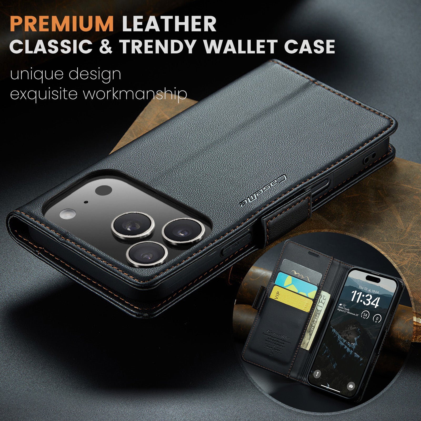 Apple iPhone 17 Pro CaseMe Retro Wallet Case [Black]