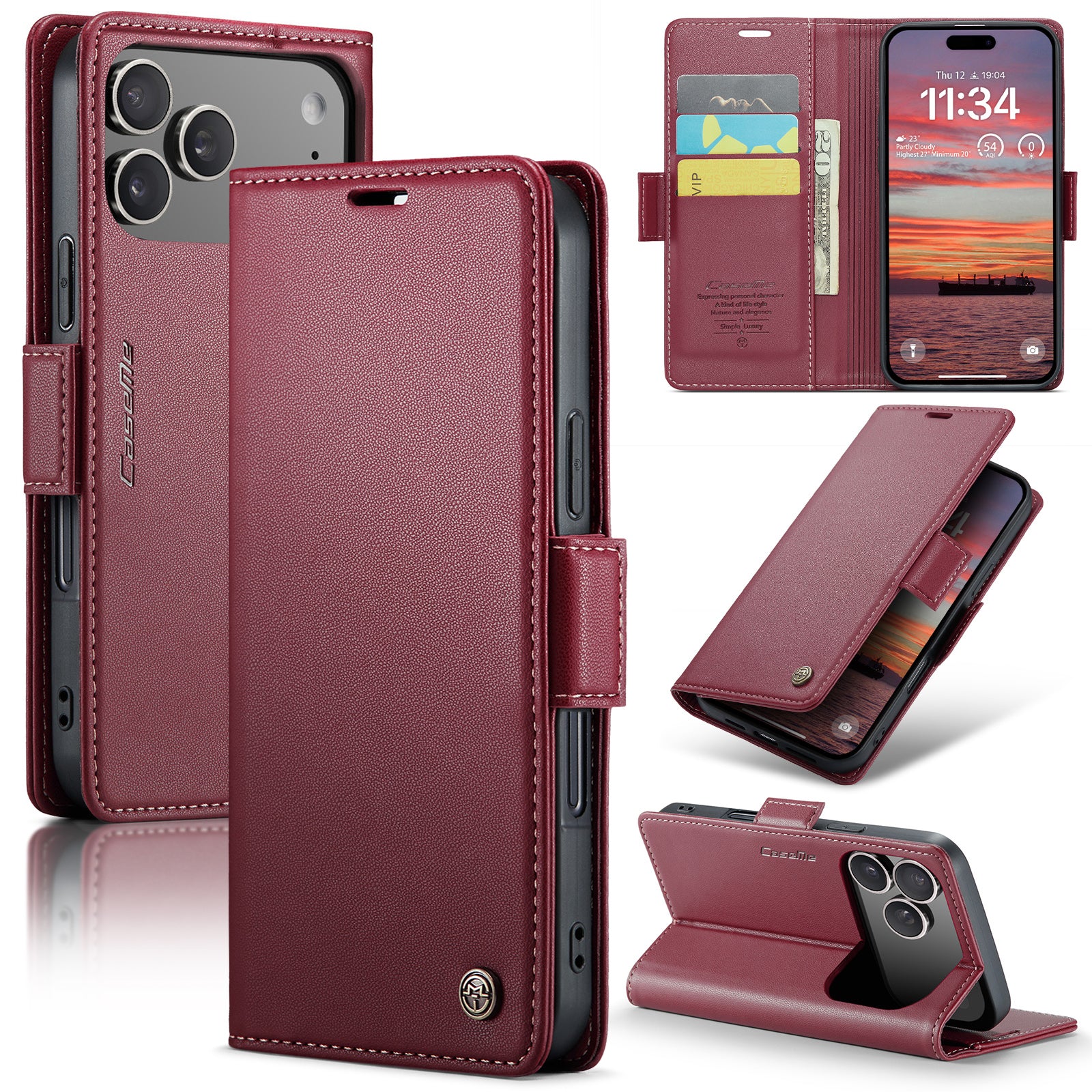 Apple iPhone 17 Pro CaseMe Retro Wallet Case [Maroon]