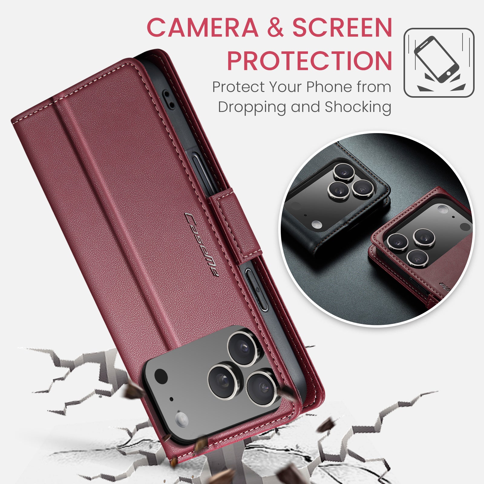 Apple iPhone 17 Pro CaseMe Retro Wallet Case [Maroon]