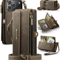 iPhone 18 Pro Max / 17 Pro Max Crossbody Case - Strap, Card Slots & Zipper Pocket [Coffee] - Coffee