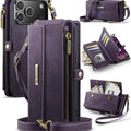 iPhone 18 Pro Max / 17 Pro Max Crossbody Case - Strap, Card Slots & Zipper Pocket [Purple] - Purple