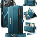 iPhone 18 Pro Max / 17 Pro Max Crossbody Case - Strap, Card Slots & Zipper Pocket [Teal] - Teal