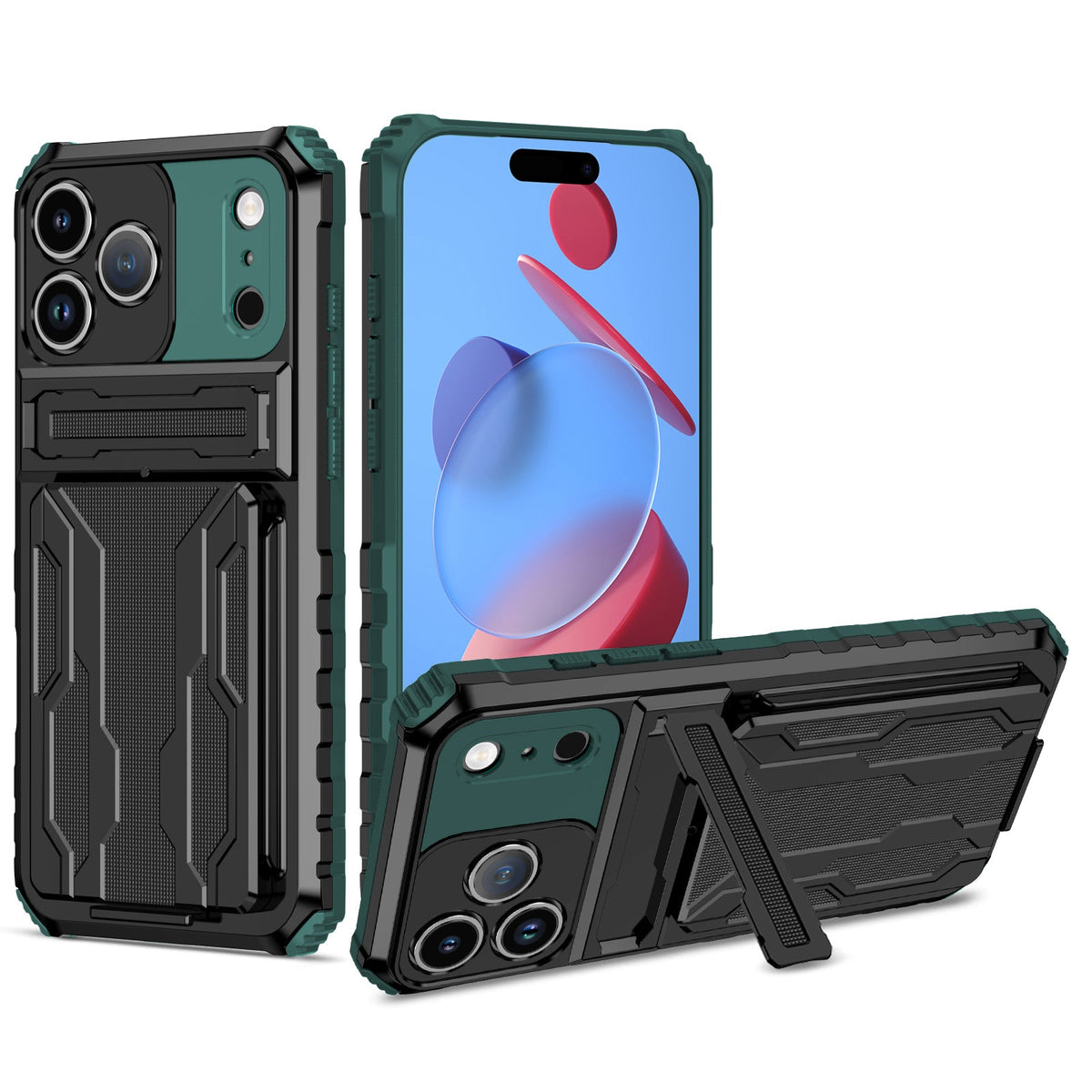 iPhone 18 Pro Max / 17 Pro Max Heavy Duty Kickstand Card Holder Case Shockproof Teal