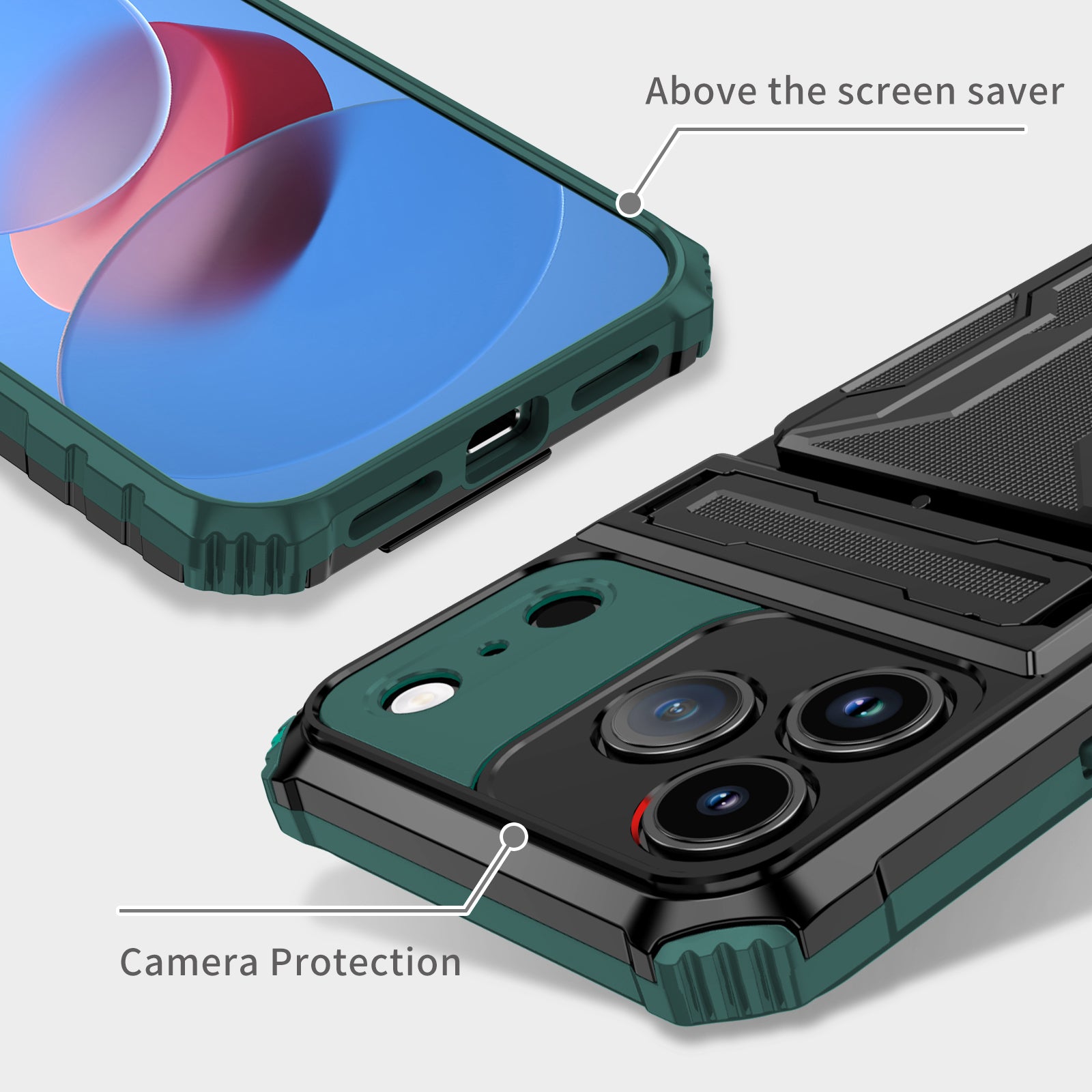 iPhone 17 Pro Max Heavy Duty Kickstand Card Holder Case Shockproof Teal