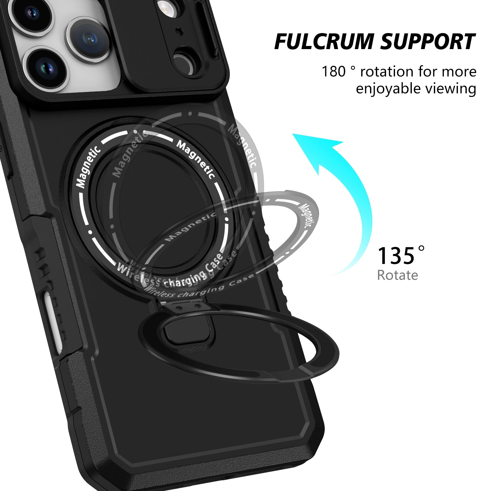 iPhone 17 Pro Max MagSafe Case with Sliding Camera Cover & Ring Stand [Black]