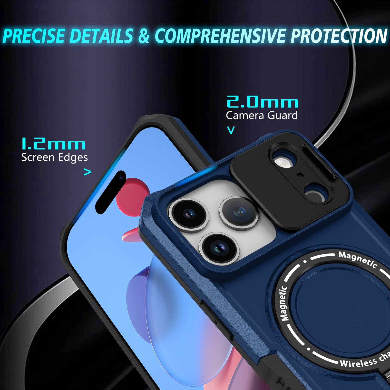 iPhone 17 Pro Max MagSafe Case with Sliding Camera Cover & Ring Stand [Navy]