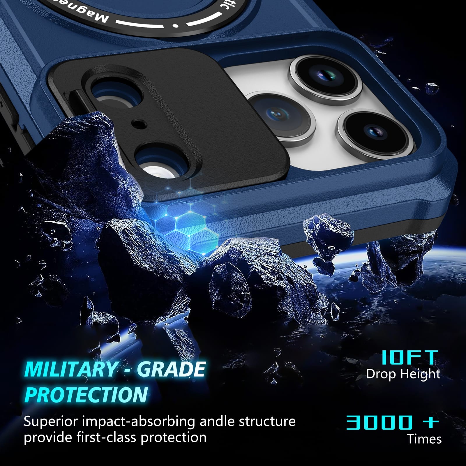iPhone 17 Pro Max MagSafe Case with Sliding Camera Cover & Ring Stand [Navy]