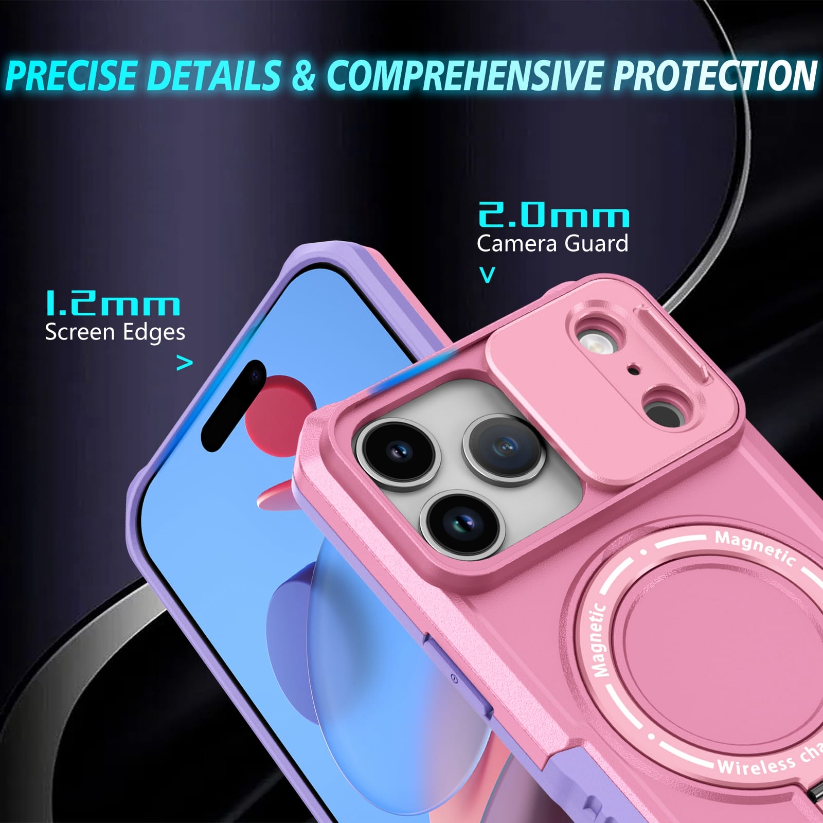 iPhone 17 Pro Max MagSafe Case with Sliding Camera Cover & Ring Stand [PinkWhite]