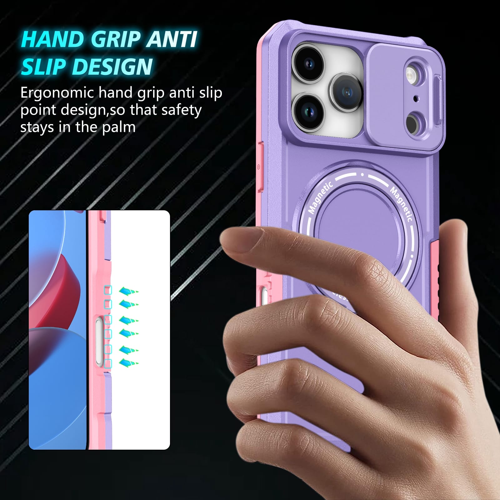 iPhone 17 Pro Max MagSafe Case with Sliding Camera Cover & Ring Stand [Purple]