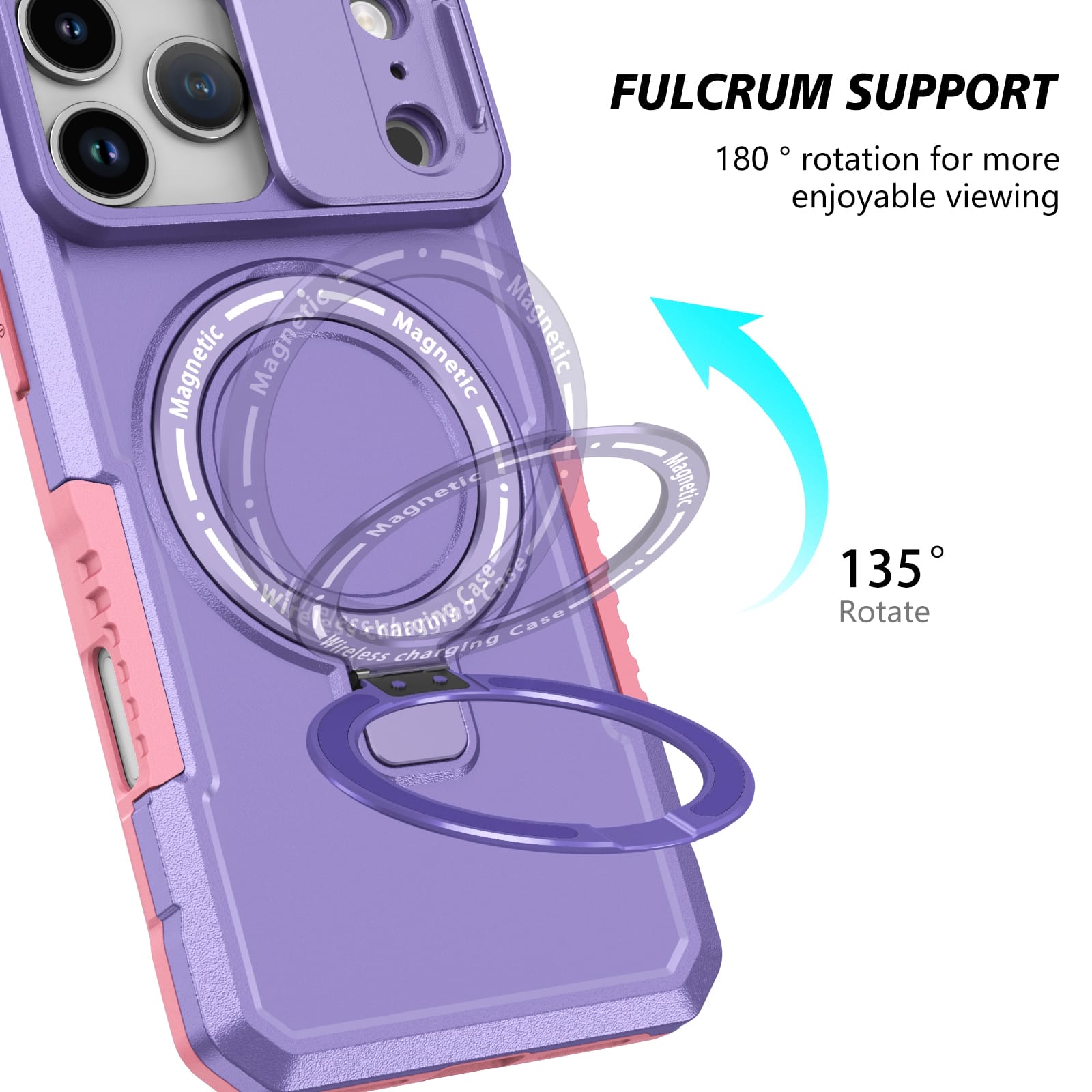 iPhone 17 Pro Max MagSafe Case with Sliding Camera Cover & Ring Stand [Purple]