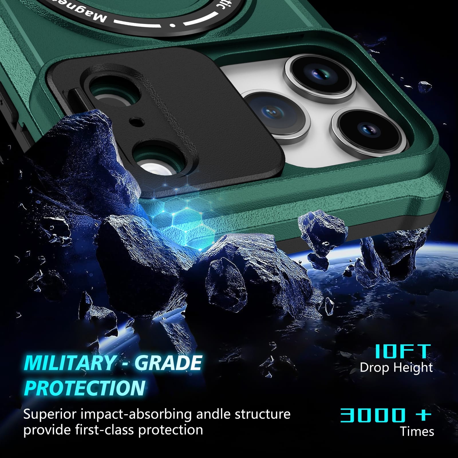 iPhone 17 Pro Max MagSafe Case with Sliding Camera Cover & Ring Stand [Teal]