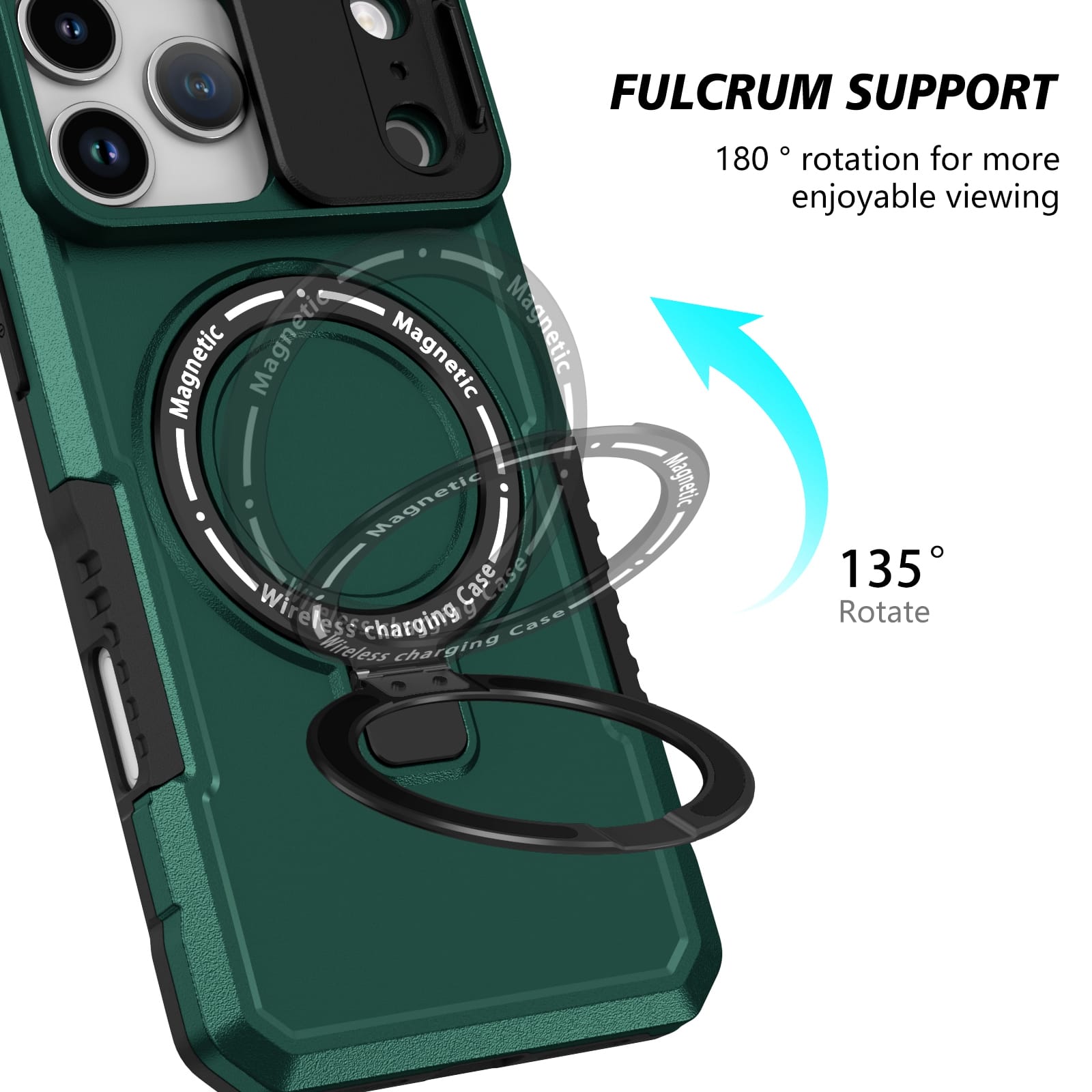 iPhone 17 Pro Max MagSafe Case with Sliding Camera Cover & Ring Stand [Teal]
