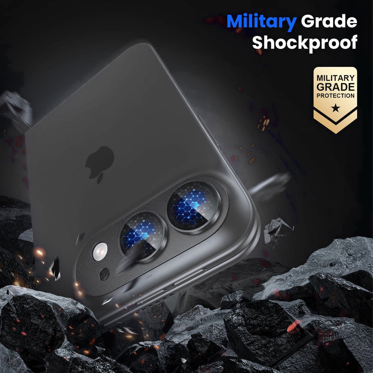 iPhone Duo AR+AF Matte Alloy Camera Island Lens Protector [Black]