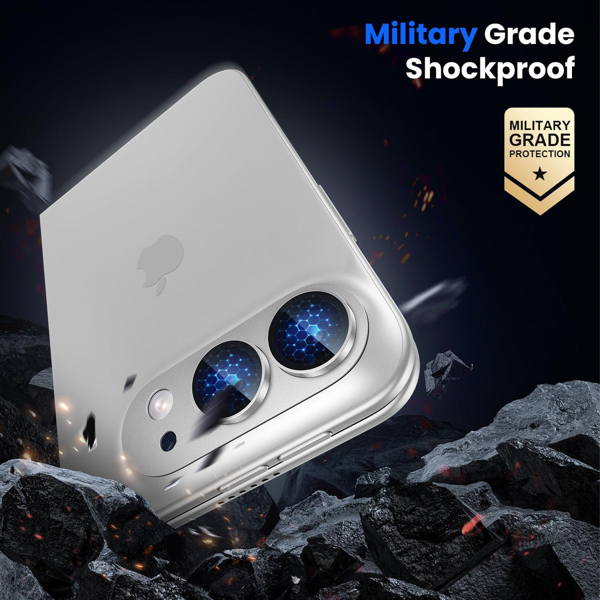 iPhone Duo AR+AF Matte Alloy Camera Island Lens Protector [Silver]