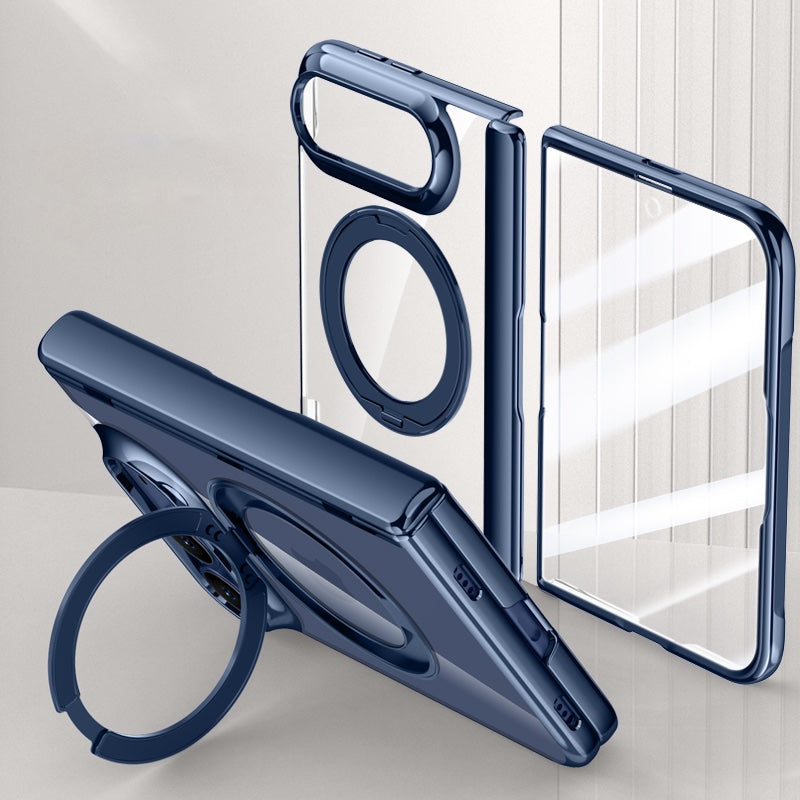 iPhone Duo Clear Magnetic Case - 360° Rotating Ring Stand & Hinge Shield [Blue]