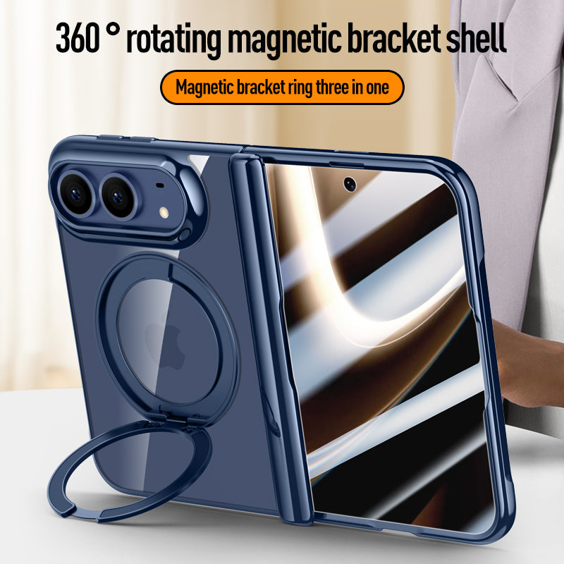 iPhone Duo Clear Magnetic Case - 360° Rotating Ring Stand & Hinge Shield [Black]