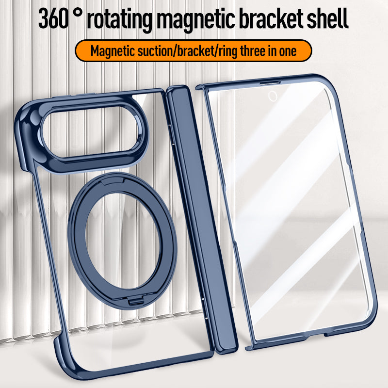 iPhone Duo Clear Magnetic Case - 360° Rotating Ring Stand & Hinge Shield [Black]