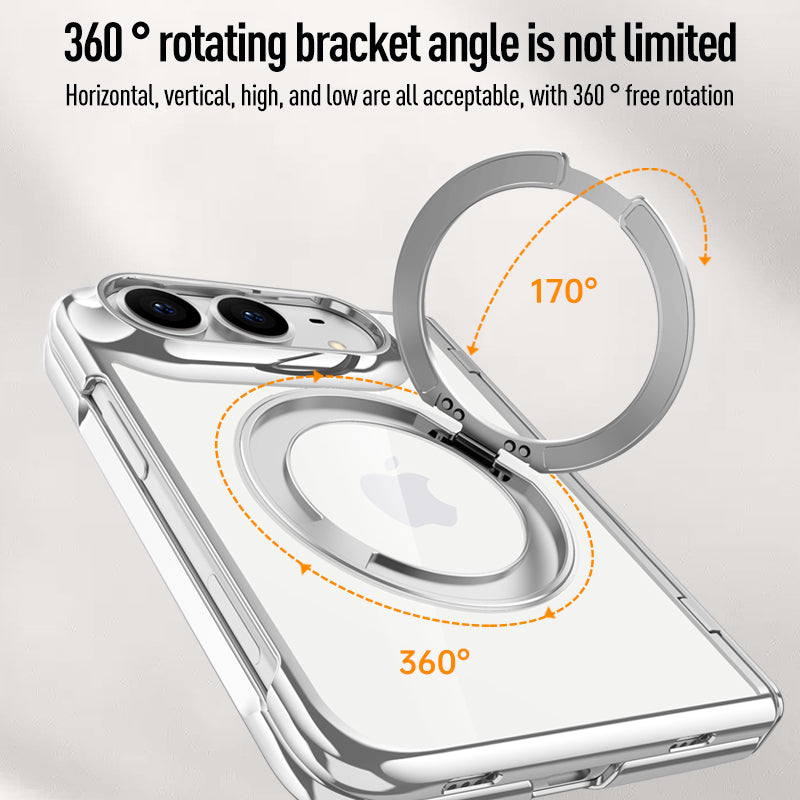 iPhone Duo Clear Magnetic Case - 360° Rotating Ring Stand & Hinge Shield [Black]