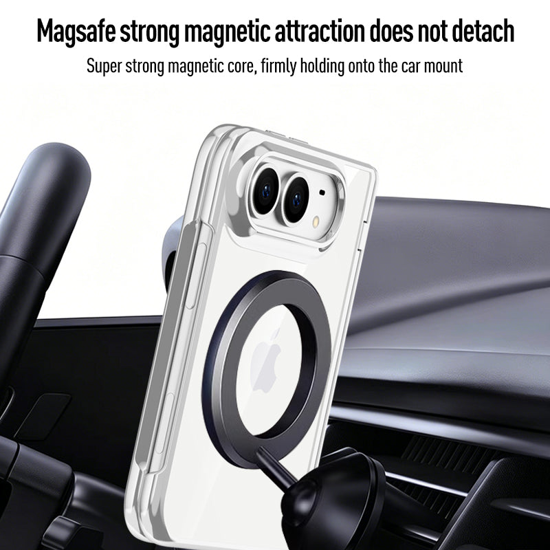 iPhone Duo Clear Magnetic Case - 360° Rotating Ring Stand & Hinge Shield [Silver]