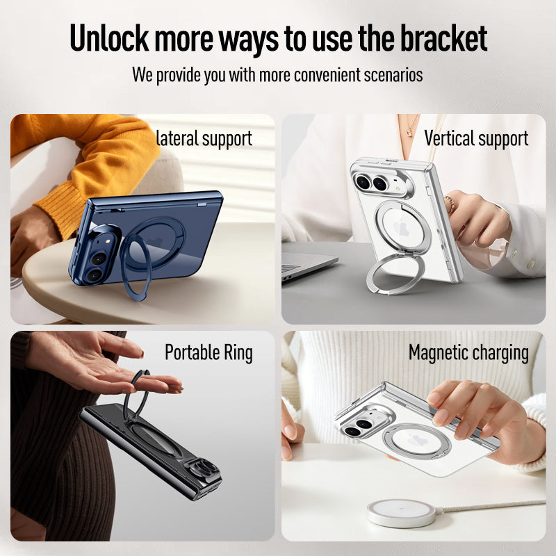 iPhone Duo Clear Magnetic Case - 360° Rotating Ring Stand & Hinge Shield [Blue]