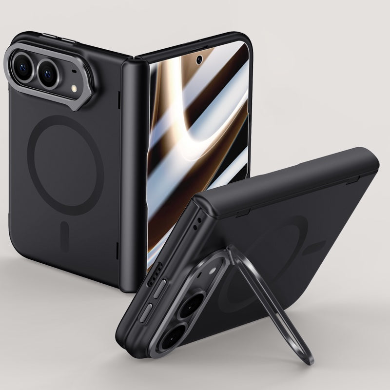iPhone Duo Magnetic Skin-Feel Case - Hinge Shield & Lens Ring Stand [Black]