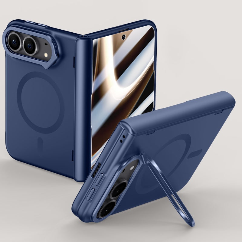 iPhone Duo Magnetic Skin-Feel Case - Hinge Shield & Lens Ring Stand [Blue]