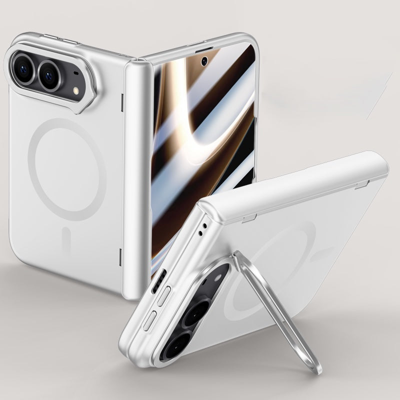 iPhone Duo Magnetic Skin-Feel Case - Hinge Shield & Lens Ring Stand [Silver]