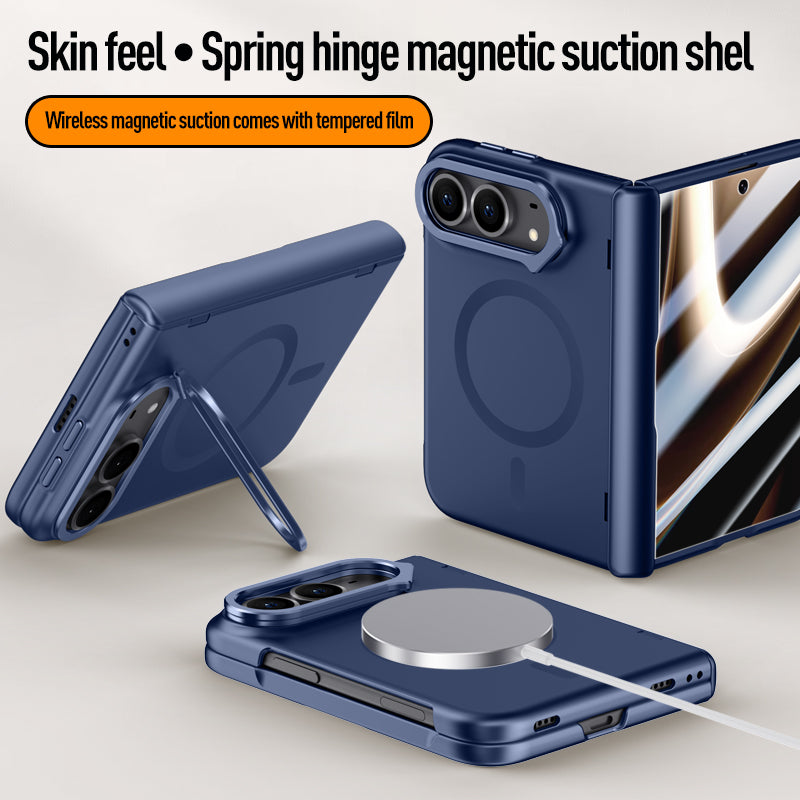 iPhone Duo Magnetic Skin-Feel Case - Hinge Shield & Lens Ring Stand [Silver]