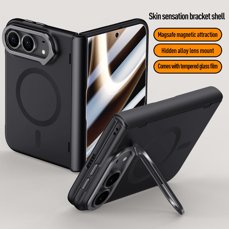 iPhone Duo Magnetic Skin-Feel Case - Hinge Shield & Lens Ring Stand [Black]
