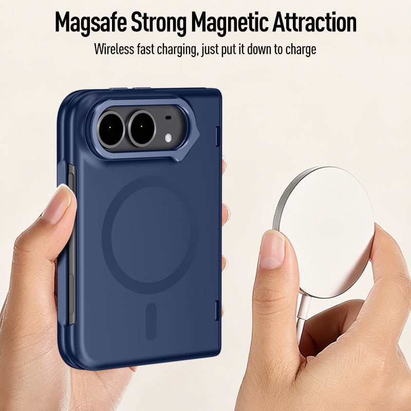 iPhone Duo Magnetic Skin-Feel Case - Hinge Shield & Lens Ring Stand [Blue]