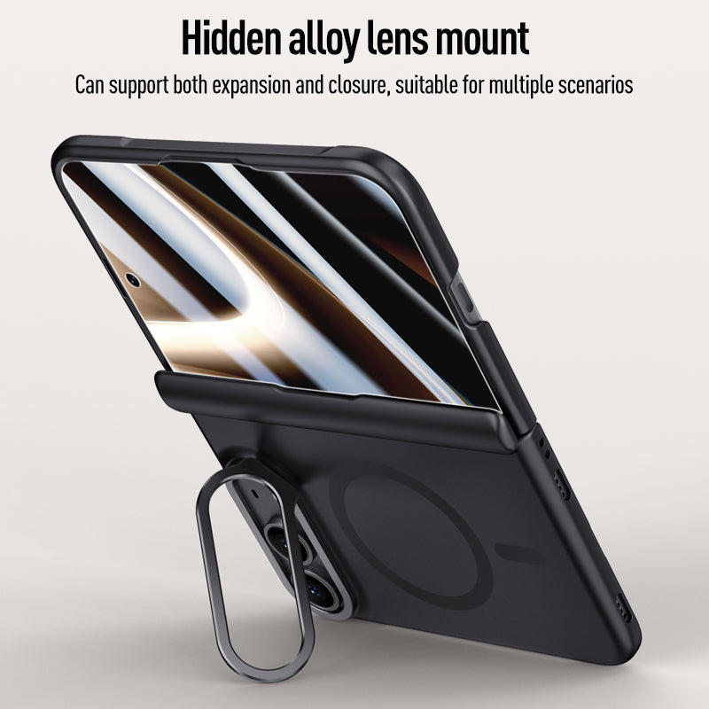 iPhone Duo Magnetic Skin-Feel Case - Hinge Shield & Lens Ring Stand [Black]