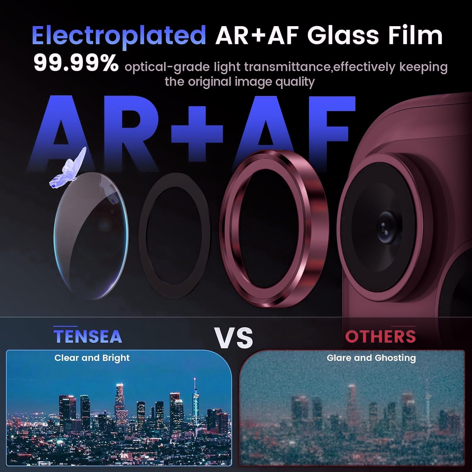 iPhone 18 Pro / Pro Max Eagle Eye AR+AF Lens Protector with Removal Tool [Dark Cherry]