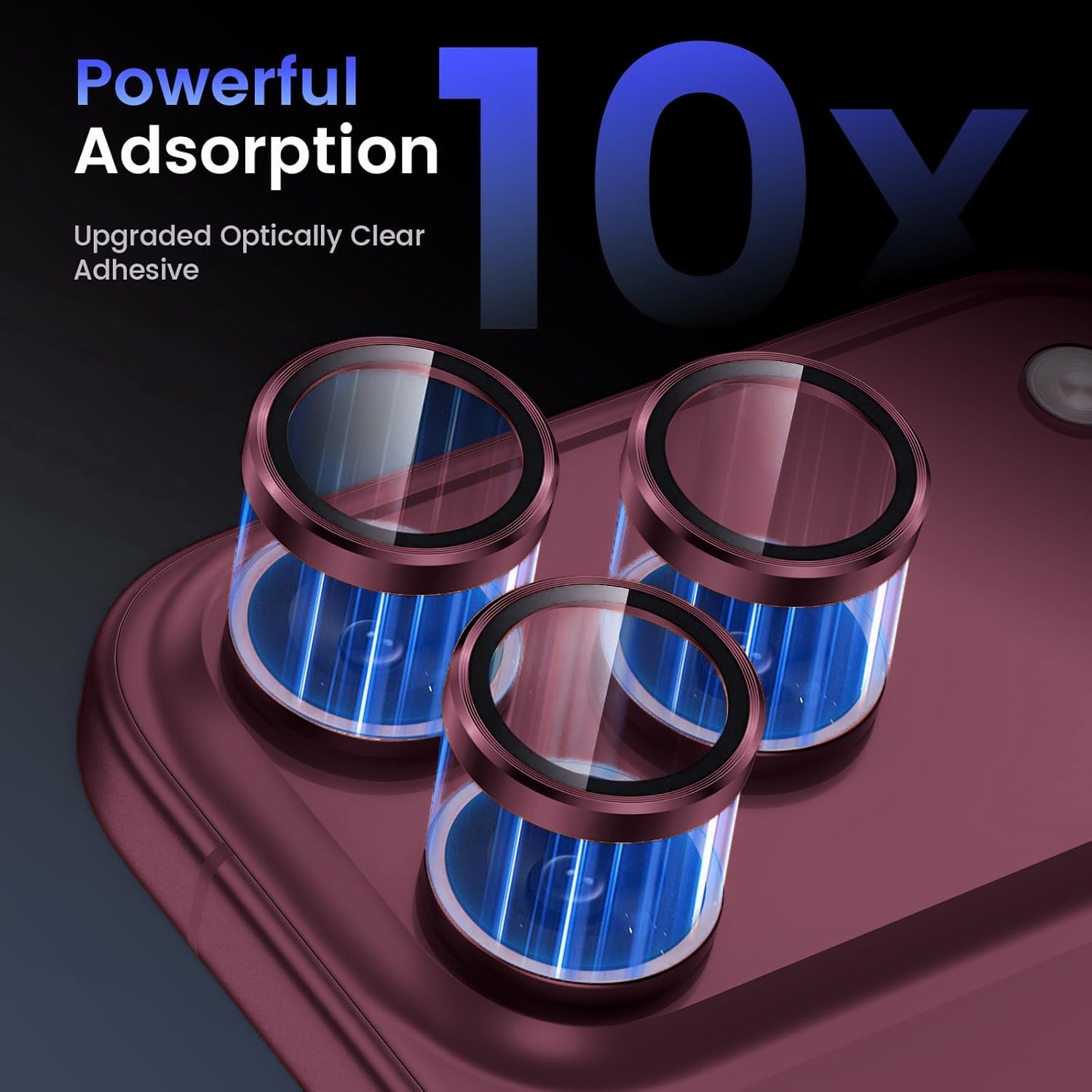 iPhone 18 Pro / Pro Max Eagle Eye AR+AF Lens Protector with Removal Tool [Dark Cherry]
