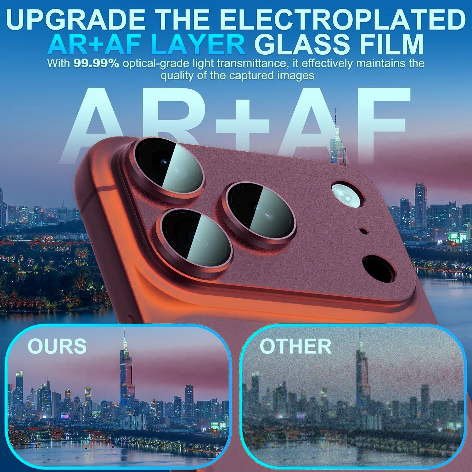 iPhone 18 Pro Max AR+AF Matte Alloy Camera Island Lens Protector [Dark Cherry]