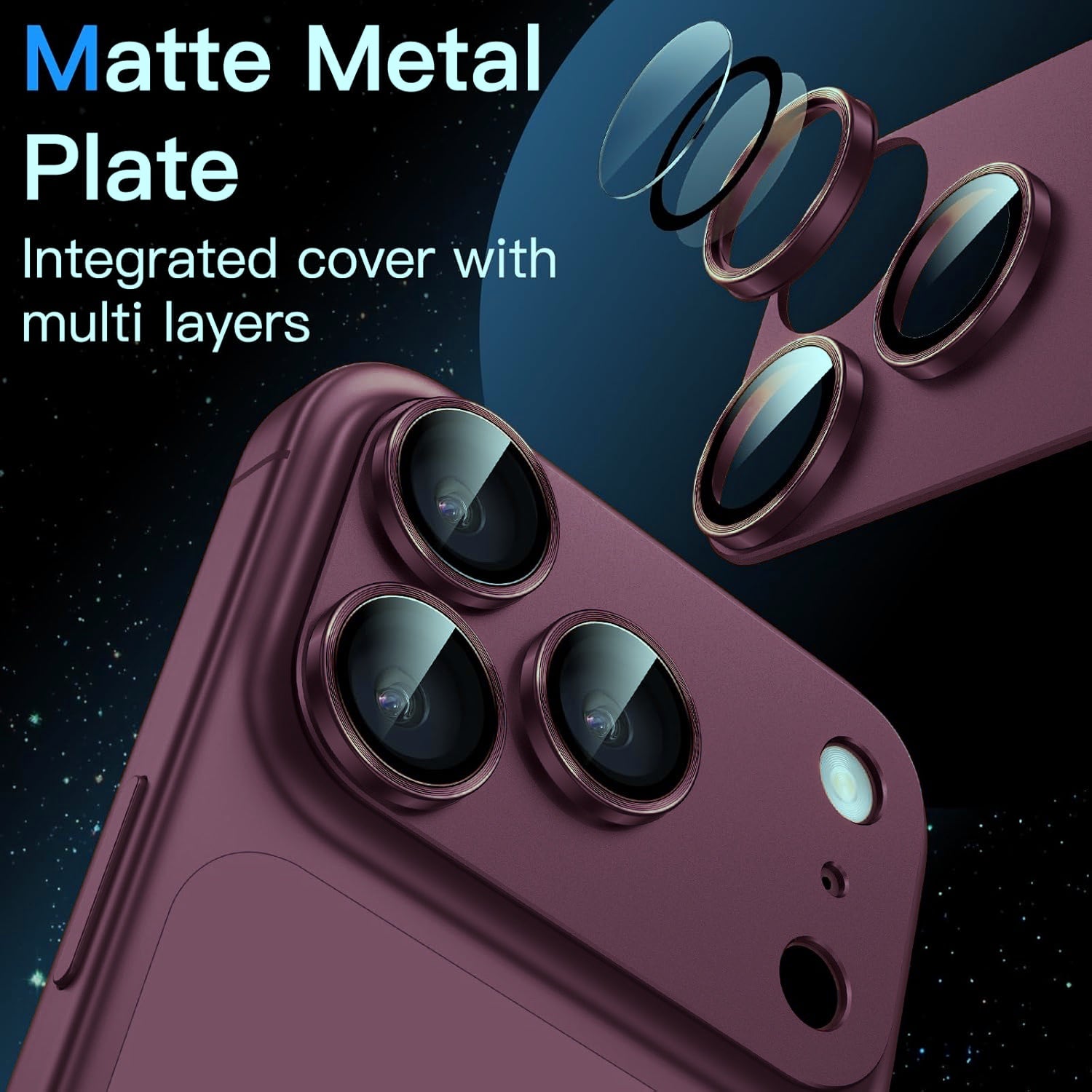 iPhone 18 Pro AR+AF Matte Alloy Camera Island Lens Protector [Dark Cherry]