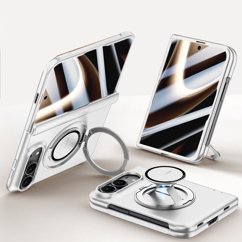 iPhone Duo 360° Rotating MagSafe Case with Retractable Hand Strap & Built-in Glass [Silver]