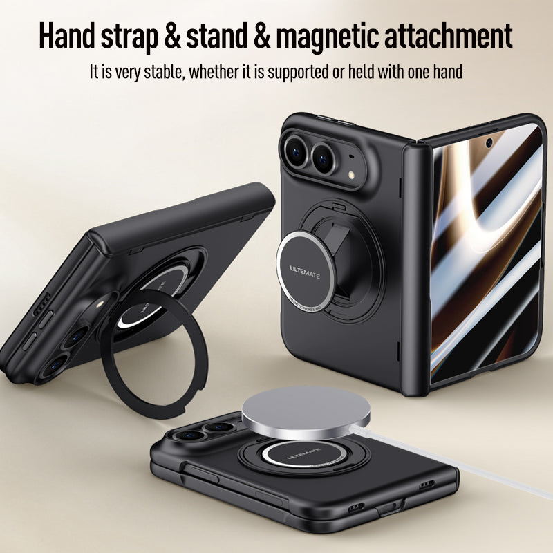 iPhone Duo 360° Rotating MagSafe Case with Retractable Hand Strap & Built-in Glass [Silver]