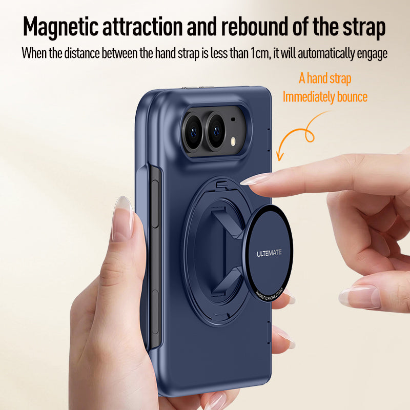 iPhone Duo 360° Rotating MagSafe Case with Retractable Hand Strap & Built-in Glass [Black]