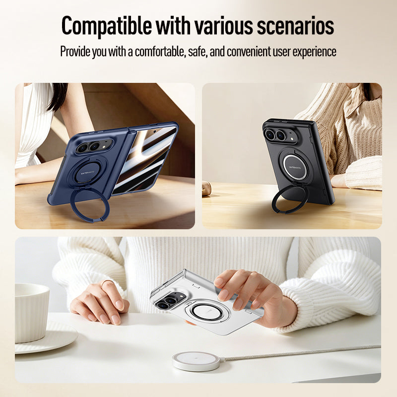 iPhone Duo 360° Rotating MagSafe Case with Retractable Hand Strap & Built-in Glass [Silver]