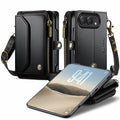 iPhone Duo CaseMe Crossbody Wallet Case with Strap, Card Slots & Zipper Pocket [Black] - Black