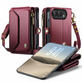 iPhone Duo CaseMe Crossbody Wallet Case with Strap, Card Slots & Zipper Pocket [Maroon] - Maroon