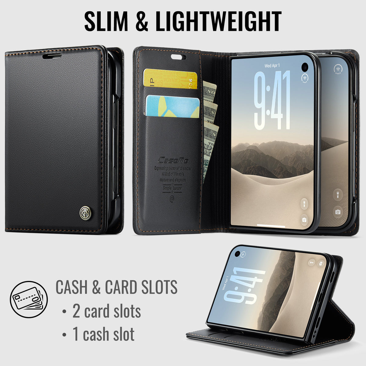 iPhone Duo CaseMe Retro Wallet Case [Black]