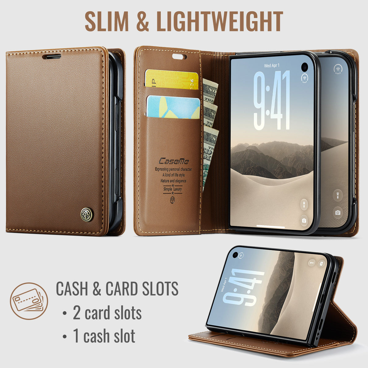 iPhone Duo CaseMe Retro Wallet Case [Brown]