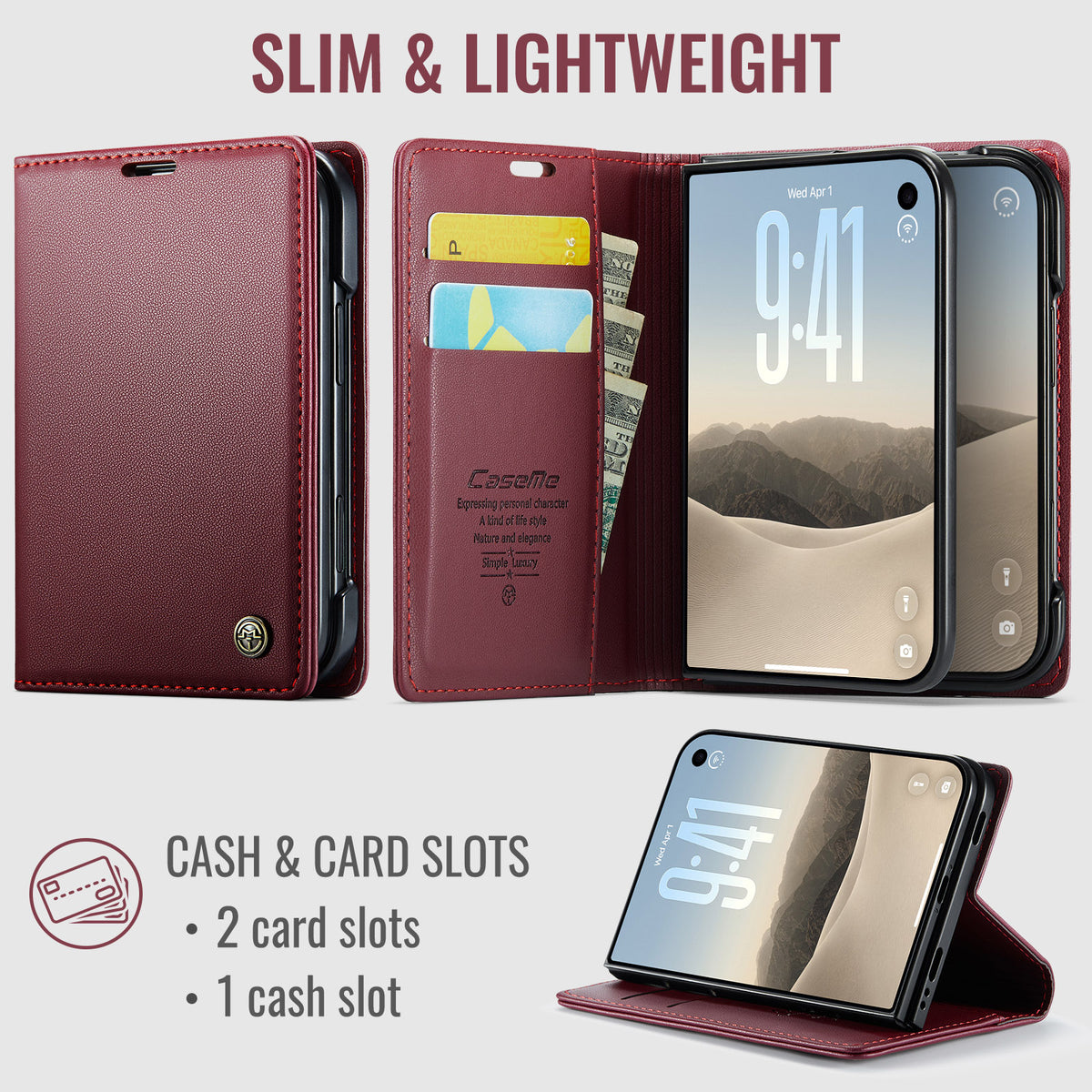 iPhone Duo CaseMe Retro Wallet Case [Maroon]