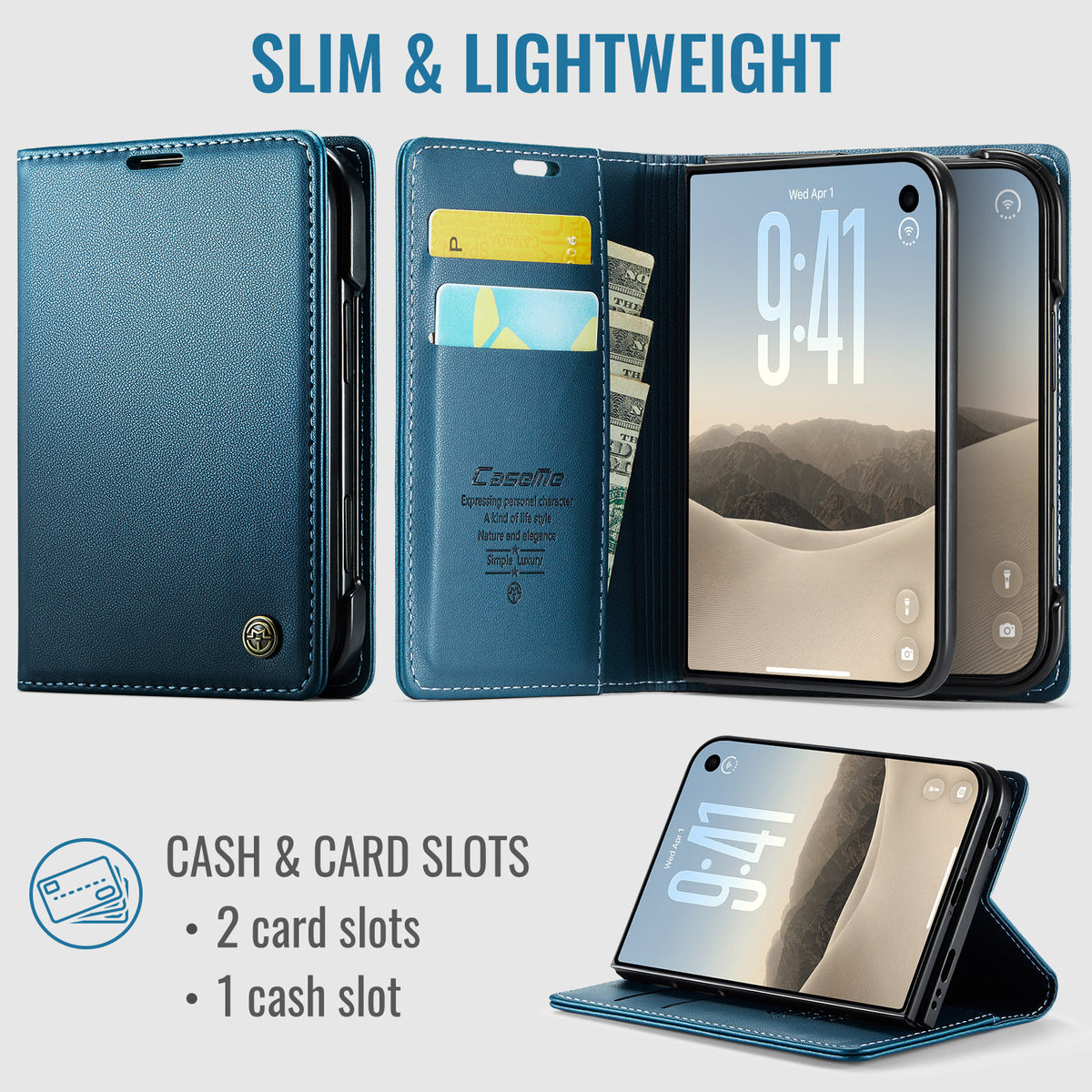 iPhone Duo CaseMe Retro Wallet Case [Navy]