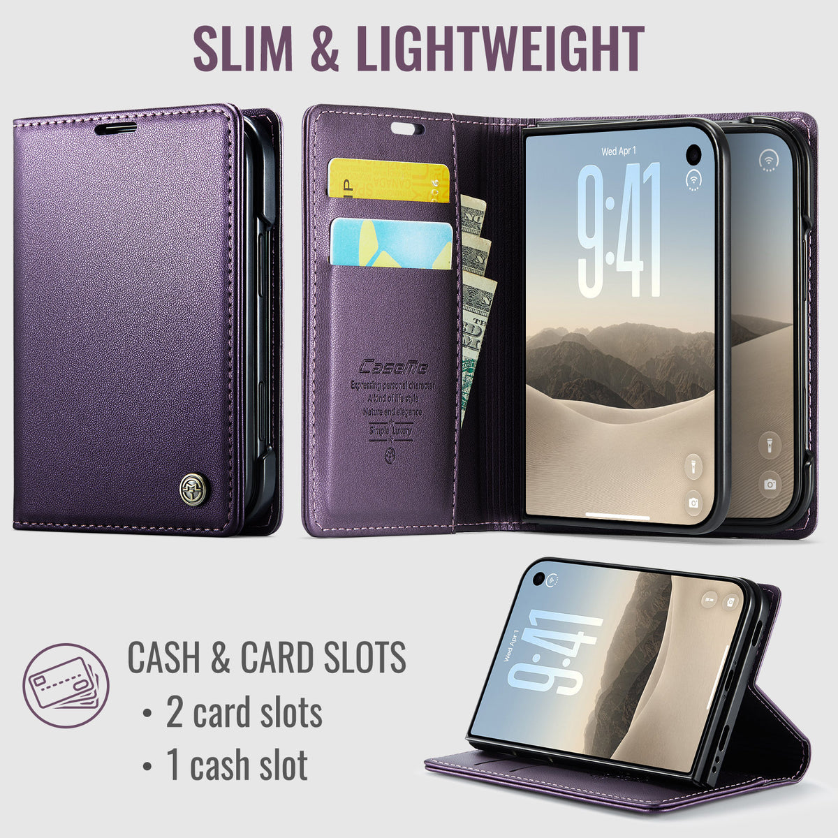 iPhone Duo CaseMe Retro Wallet Case [Purple]