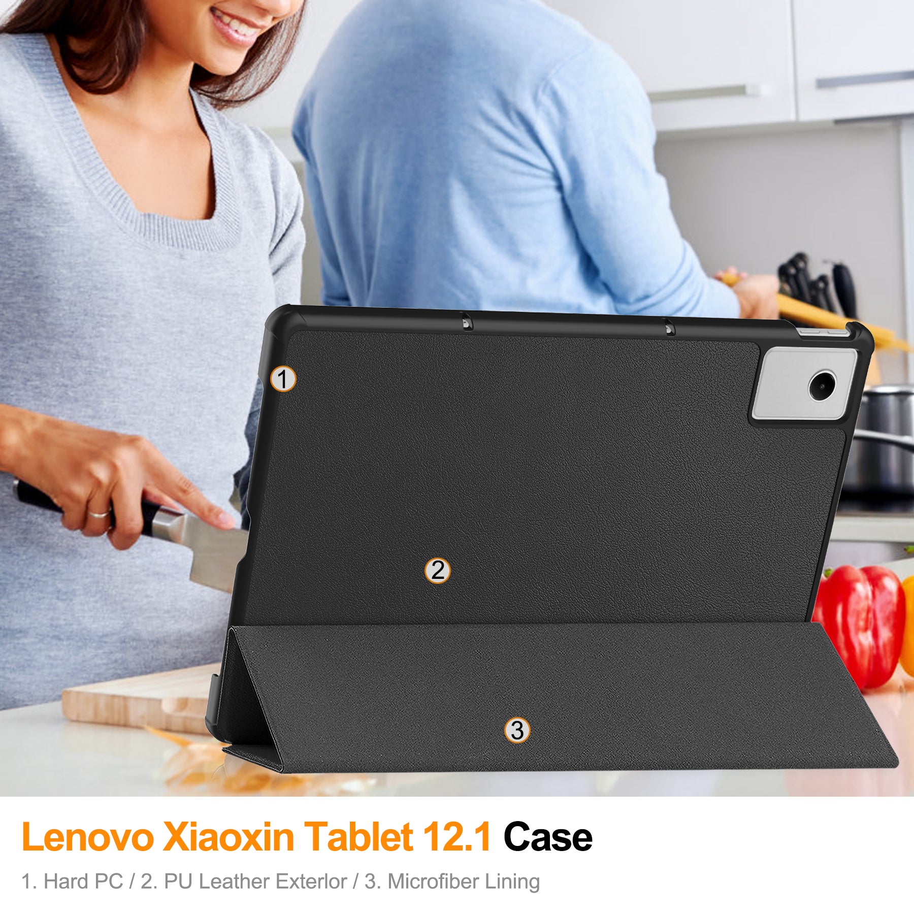 KST Tri-fold PU Leather Case for Lenovo Idea Tab Plus (12.1-inch, 2025, TB361FU) [Black]