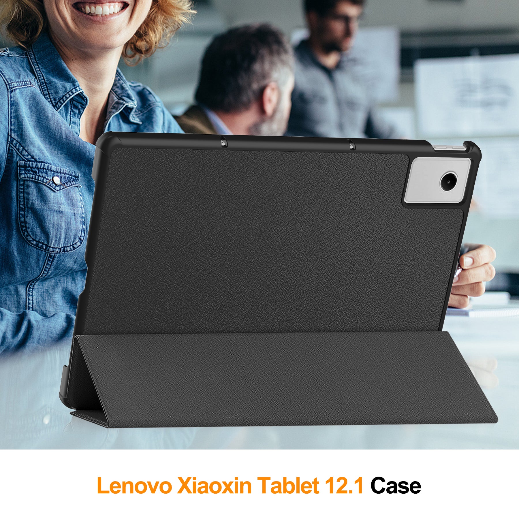 KST Tri-fold PU Leather Case for Lenovo Idea Tab Plus (12.1-inch, 2025, TB361FU) [Black]