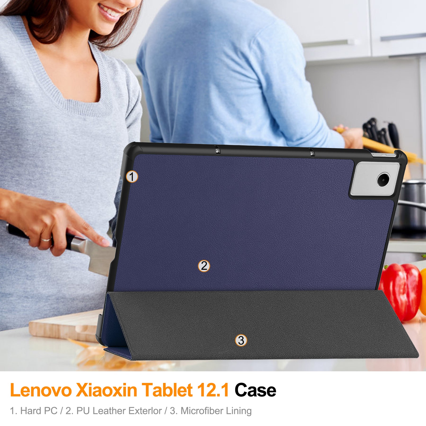 KST Tri-fold PU Leather Case for Lenovo Idea Tab Plus (12.1-inch, 2025, TB361FU)[Navy]