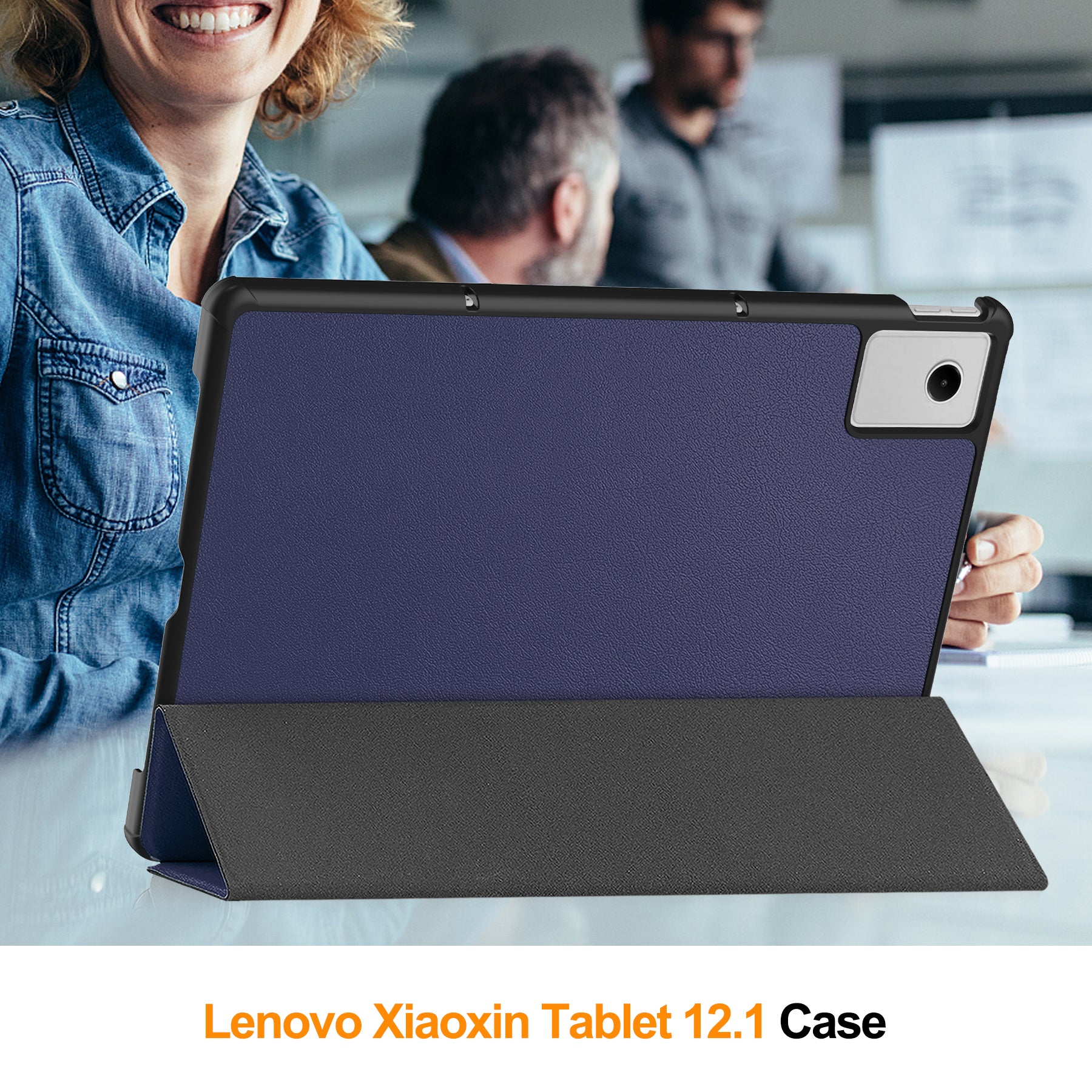 KST Tri-fold PU Leather Case for Lenovo Idea Tab Plus (12.1-inch, 2025, TB361FU)[Navy]